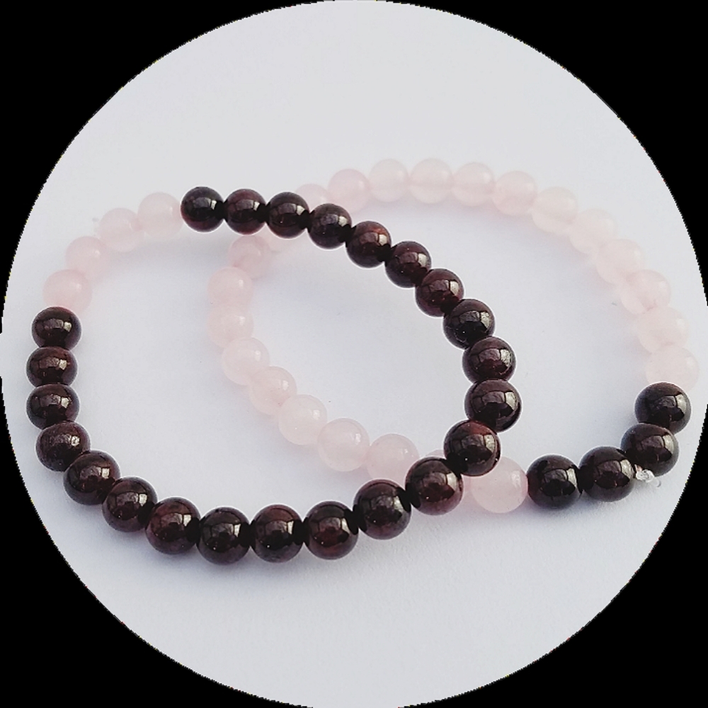 Rose quartz and Garnet stretch bracelet set